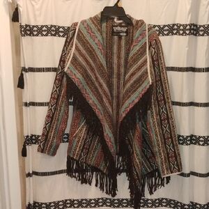 Coldwater Creek Earthy Tones Fringe Sweater